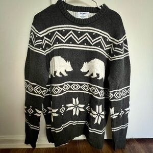 Old Navy Black and White Bear Pattern Crewneck Sweater